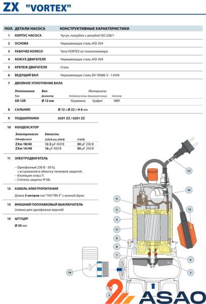 Фекальный насос Pedrollo ZXm 1B/40 каб. 10 м