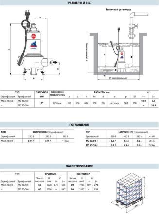 Фекальный насос Pedrollo BC 10/50-ST (MC 10/50-I) 10 м